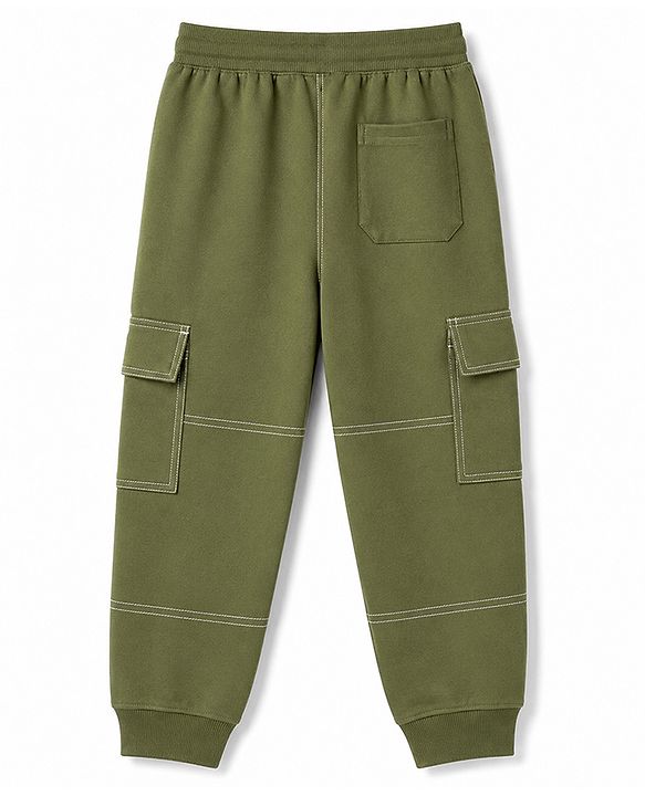 Pine Kids Knit Full Length Solid Colour Cut & Sew Lounge Pant - Olive Green