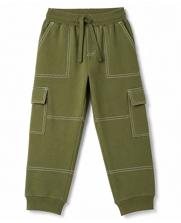 Pine Kids Knit Full Length Solid Colour Cut & Sew Lounge Pant - Olive Green
