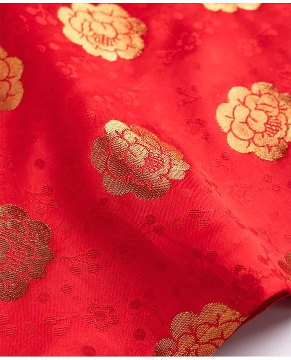 Pine Kids Woven Half Sleeves Floral Foil Printed Kurti Chudidar Set With Dupatta - Red