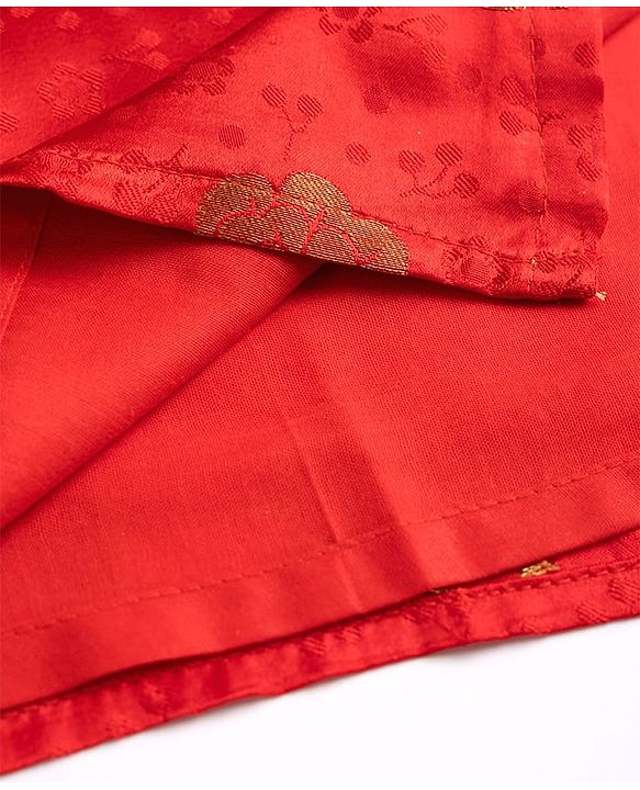 Pine Kids Woven Half Sleeves Floral Foil Printed Kurti Chudidar Set With Dupatta - Red