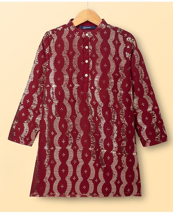 Pine Kids Woven Full Sleeves Sequinned Kurta & Pyjama Set - Maroon