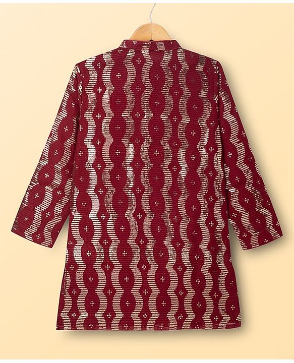 Pine Kids Woven Full Sleeves Sequinned Kurta & Pyjama Set - Maroon
