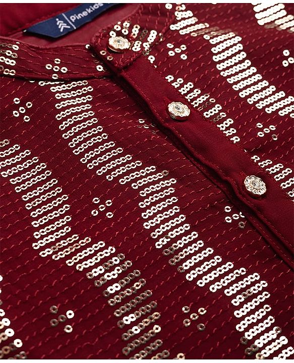 Pine Kids Woven Full Sleeves Sequinned Kurta & Pyjama Set - Maroon