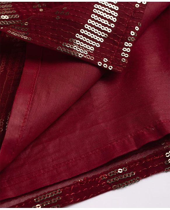 Pine Kids Woven Full Sleeves Sequinned Kurta & Pyjama Set - Maroon