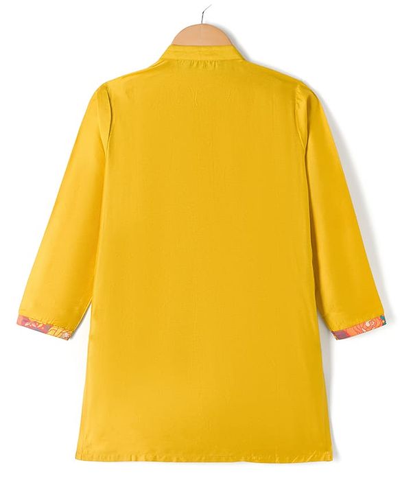 Pine Kids Woven Full Sleeves Floral Printed Kurta & Pyjama Set With Jacket - Yellow