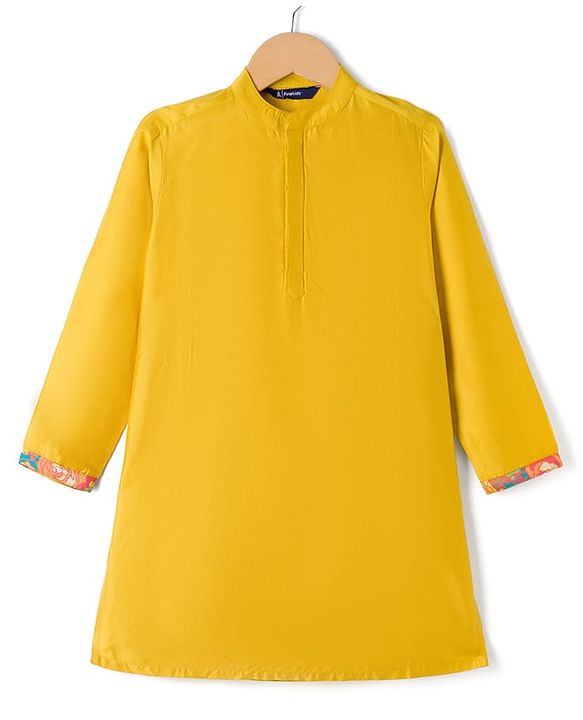 Pine Kids Woven Full Sleeves Floral Printed Kurta & Pyjama Set With Jacket - Yellow