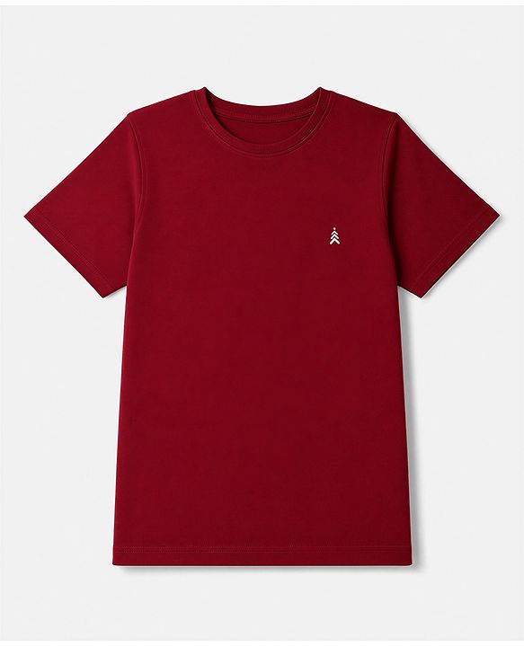 Pine Kids Cotton Knit Half Sleeves T-Shirt with Logo Print - Dark Red