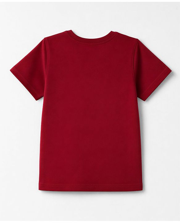 Pine Kids Cotton Knit Half Sleeves T-Shirt with Logo Print - Dark Red