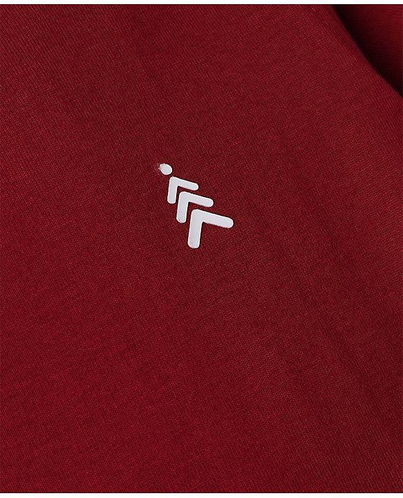 Pine Kids Cotton Knit Half Sleeves T-Shirt with Logo Print - Dark Red