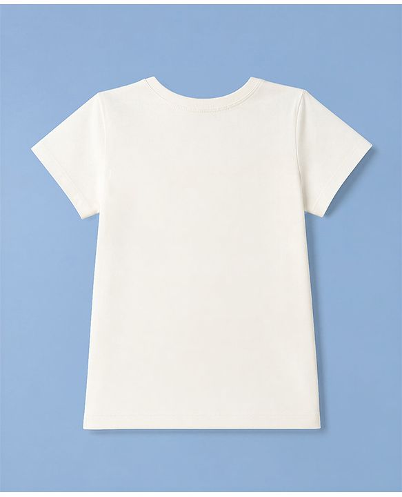 Pine Kids Cotton Knit Half Sleeves T-Shirt with Heart Print - White