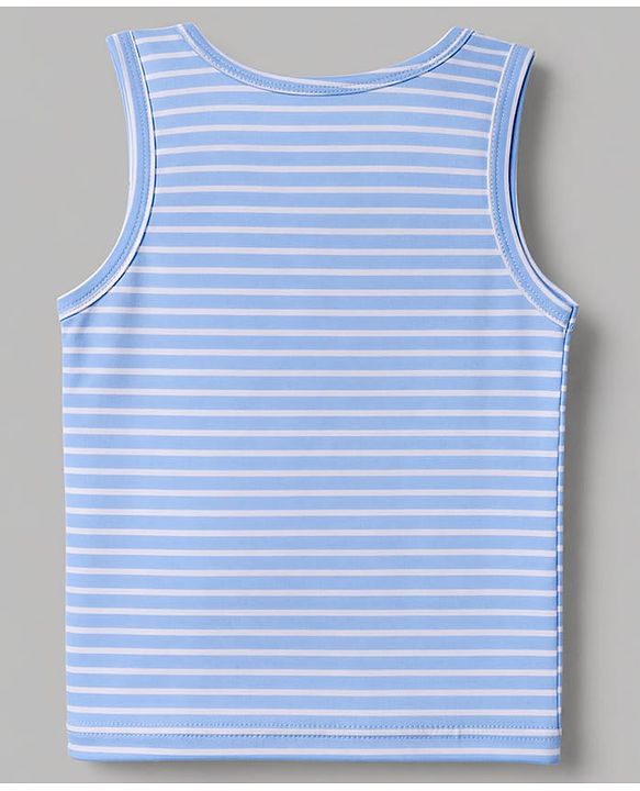 Babyhug 100% Cotton Single Jersey Knit Sleeveless Sandos with Stripes & Car Print Pack of 3 - White Tan & Blue