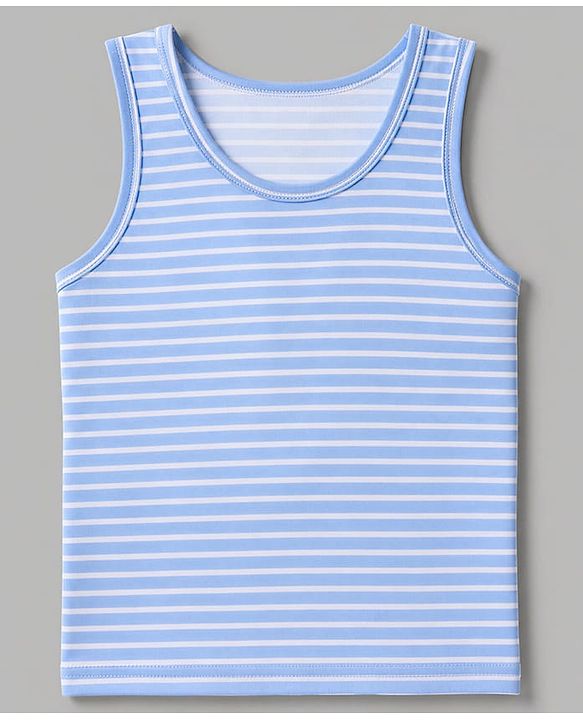 Babyhug 100% Cotton Single Jersey Knit Sleeveless Sandos with Stripes & Car Print Pack of 3 - White Tan & Blue
