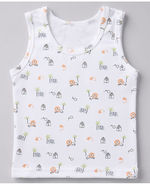 Babyhug 100% Cotton Single Jersey Knit Sleeveless Sando With Lion Print Pack of 3 - White Lavender & Light Green