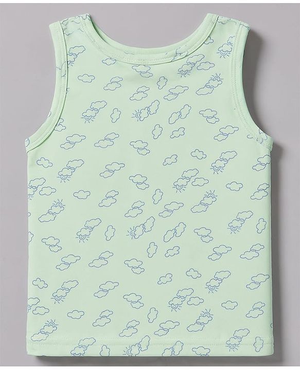 Babyhug 100% Cotton Single Jersey Knit Sleeveless Sando With Lion Print Pack of 3 - White Lavender & Light Green