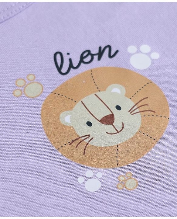 Babyhug 100% Cotton Single Jersey Knit Sleeveless Sando With Lion Print Pack of 3 - White Lavender & Light Green