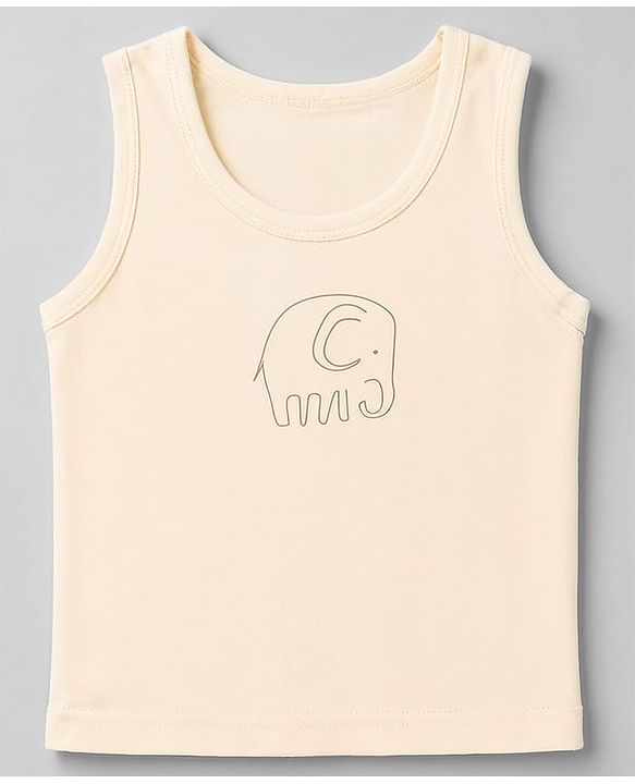 Babyhug 100% Cotton Single Jersey Knit Sleeveless Striped Sandos With Elephant Print Pack of 3 - Cream & Olive