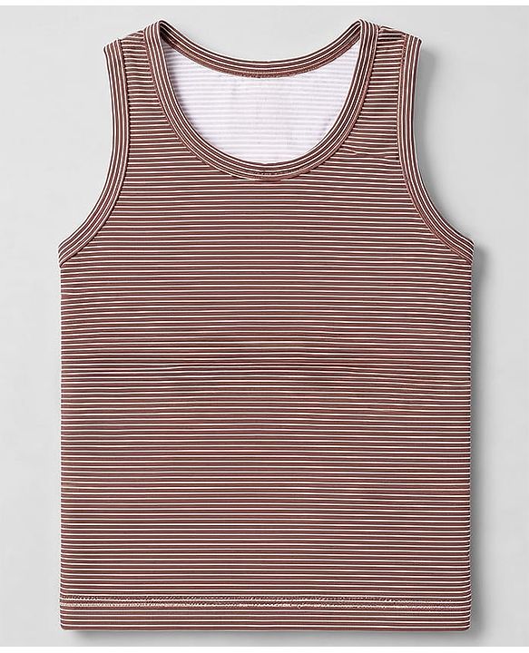 Babyhug 100% Cotton Single Jersey Knit Sleeveless Striped Sandos With Elephant Print Pack of 3 - Cream & Olive