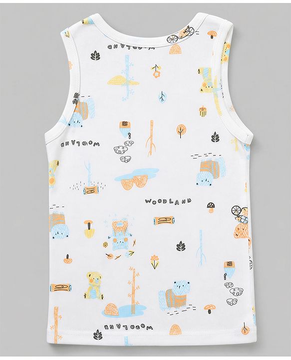 Babyhug 100% Cotton Single Jersey Knit Sleeveless Striped Sando With Teddy Print Pack of 3 - Yellow, White & Sky Blue