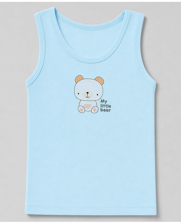 Babyhug 100% Cotton Single Jersey Knit Sleeveless Striped Sando With Teddy Print Pack of 3 - Yellow, White & Sky Blue