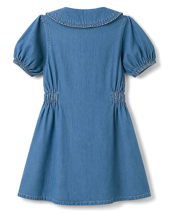 Pine Kids 100% Cotton WOven Half Puffed Sleeves Solid Shirt Dress - Blue