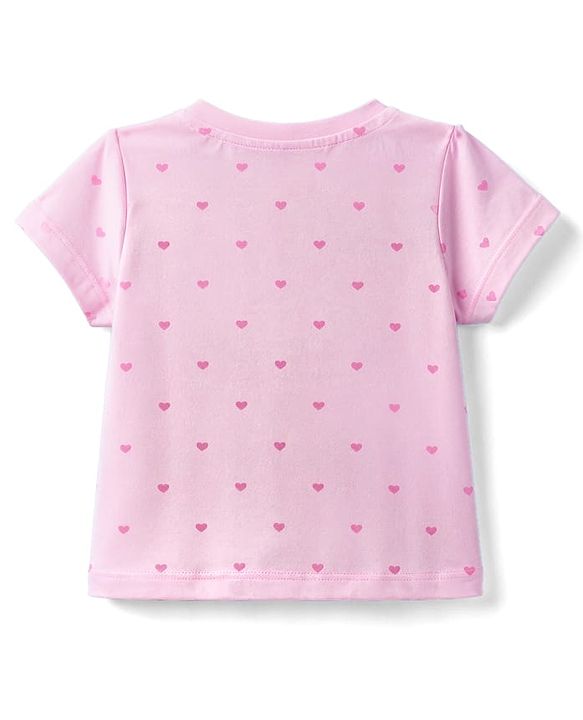 Babyhug 100% Cotton Knit Half Sleeves T-Shirt & Shorts Night Suit With Bow & Heart Print - Light Pink