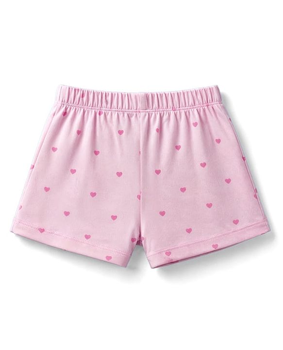 Babyhug 100% Cotton Knit Half Sleeves T-Shirt & Shorts Night Suit With Bow & Heart Print - Light Pink