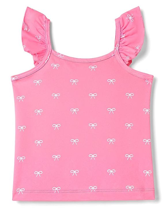 Babyhug Cotton Knit Sleeveless Bow Printed Co-Ords Top & Shorts Night Suit - Pink