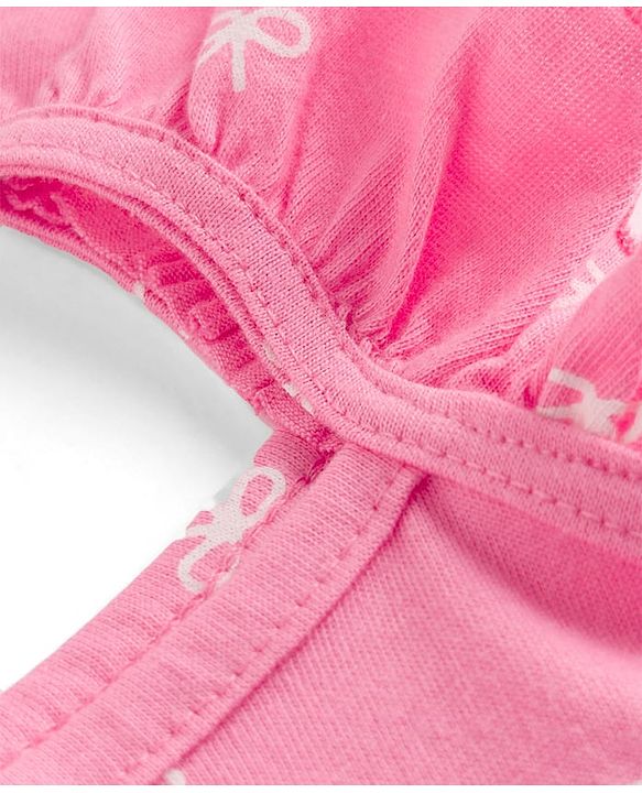Babyhug Cotton Knit Sleeveless Bow Printed Co-Ords Top & Shorts Night Suit - Pink