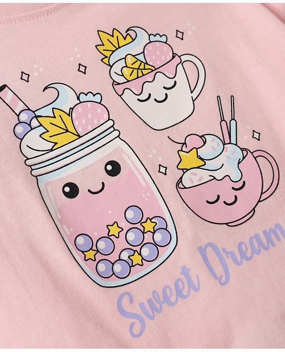 Babyhug Cotton Knit Half  Sleeves Polka Dots Printed T-Shirt & Shorts Night Suit - Light Pink