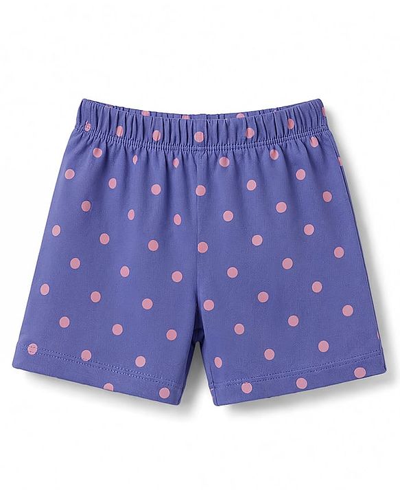 Babyhug Cotton Knit Half  Sleeves Polka Dots Printed T-Shirt & Shorts Night Suit - Light Pink