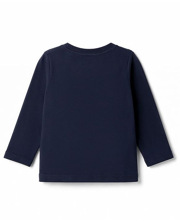 Babyhug Cotton Knit Full Sleeves Dino Printed & Striped Pyjama Night Suit - Navy Blue