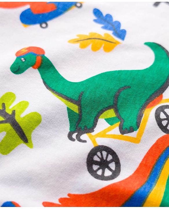 Babyhug 100% Cotton Knit Full Sleeves T-Shirt & Pyjama Co-Ord Night Suit With Dino Print - White