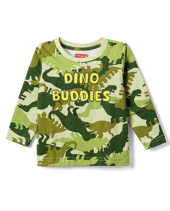 Babyhug 100% Cotton Knit Full Sleeves T-Shirt & Pyjama Co-Ord Night Suit With Dino Print - Green