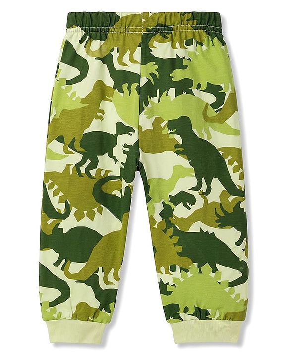 Babyhug 100% Cotton Knit Full Sleeves T-Shirt & Pyjama Co-Ord Night Suit With Dino Print - Green