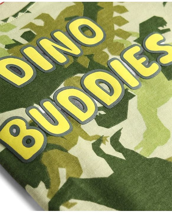 Babyhug 100% Cotton Knit Full Sleeves T-Shirt & Pyjama Co-Ord Night Suit With Dino Print - Green