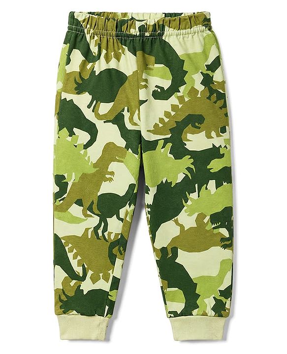 Babyhug 100% Cotton Knit Full Sleeves T-Shirt & Pyjama Co-Ord Night Suit With Dino Print - Green