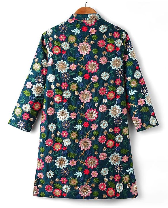 Pine Kids Woven Full Sleeves Floral Embroidered & Sequinned Kurta & Pyjama Set - Navy Blue