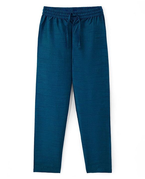 Pine Kids Woven Full Sleeves Floral Embroidered & Sequinned Kurta & Pyjama Set - Navy Blue