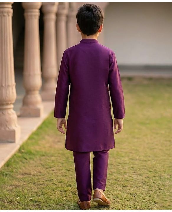 Pine Kids Woven Full Sleeves Floral Embroidered Kurta & Pyjama Set - Purple