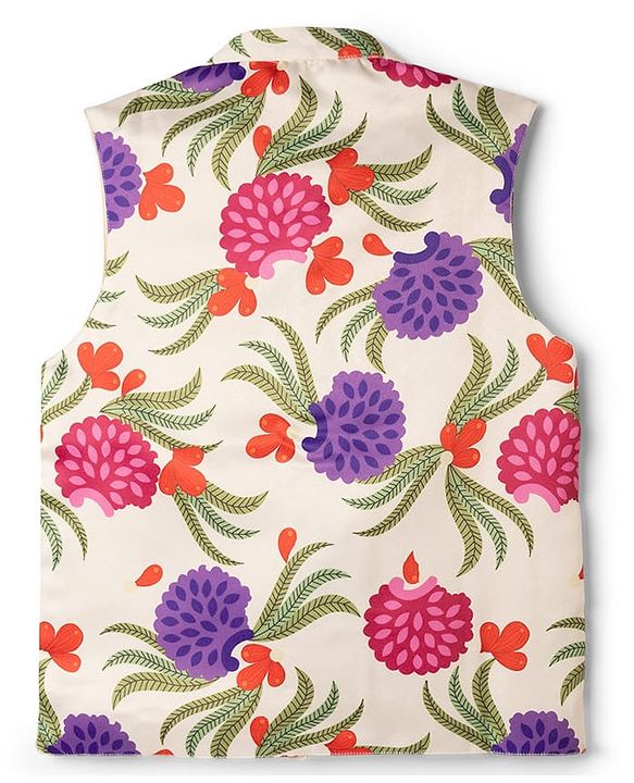 Pine Kids Woven Full Sleeves Floral Printed Kurta Pyjama Set With Jacket - Purple