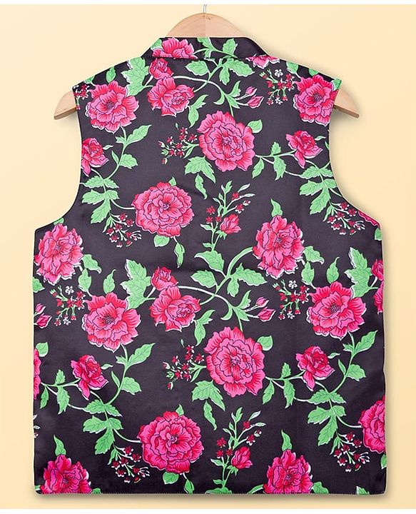 Pine Kids Woven Full Sleeves Floral Printed Kurta & Pyjama Set With Nehru Jacket - Lime Green