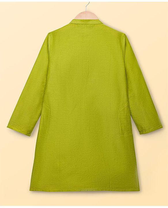 Pine Kids Woven Full Sleeves Floral Printed Kurta & Pyjama Set With Nehru Jacket - Lime Green