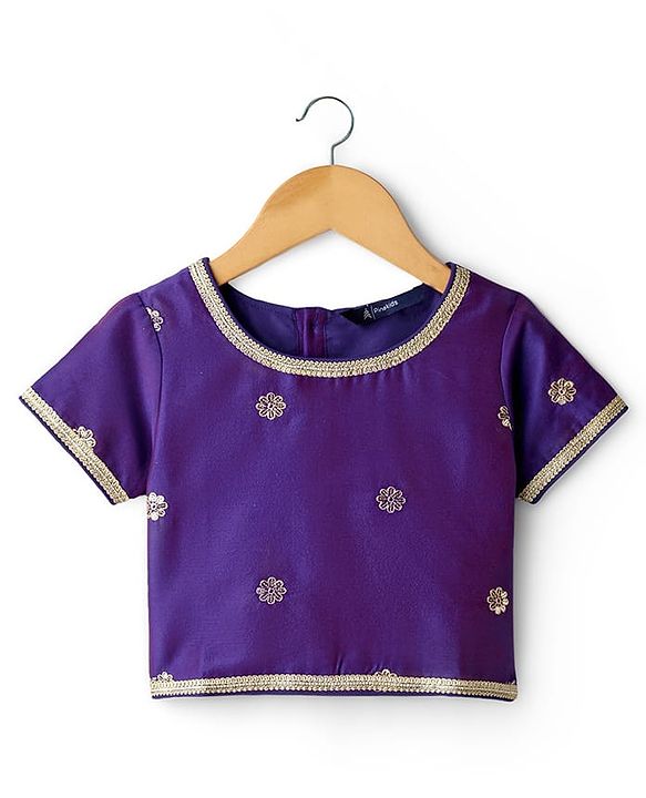 Pine Kids Woven Half Sleeves Floral Embroidered & Printed Lehenga Choli Set With Dupatta - Purple