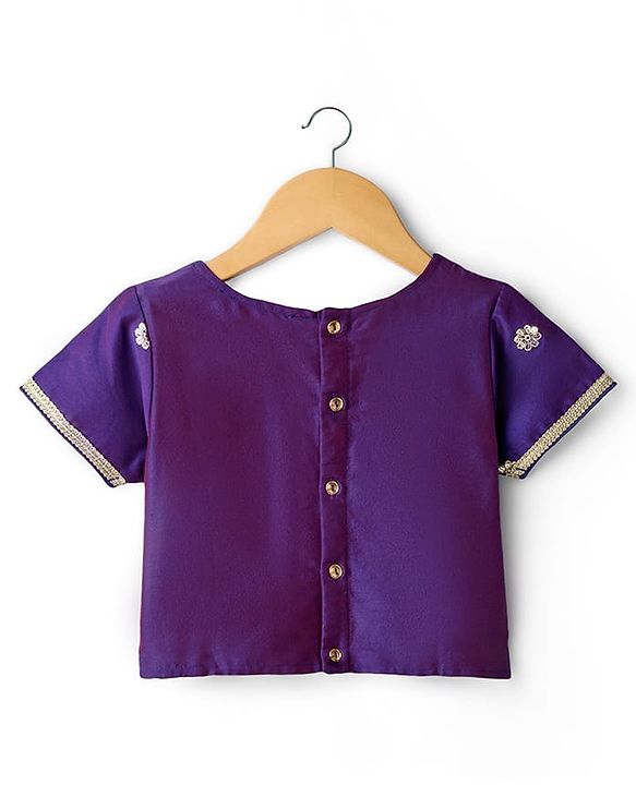 Pine Kids Woven Half Sleeves Floral Embroidered & Printed Lehenga Choli Set With Dupatta - Purple