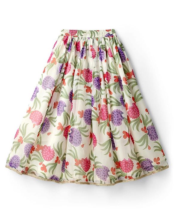 Pine Kids Woven Half Sleeves Floral Embroidered & Printed Lehenga Choli Set With Dupatta - Purple