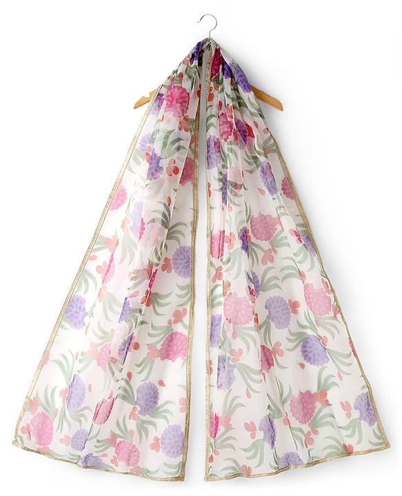 Pine Kids Woven Half Sleeves Floral Embroidered & Printed Lehenga Choli Set With Dupatta - Purple