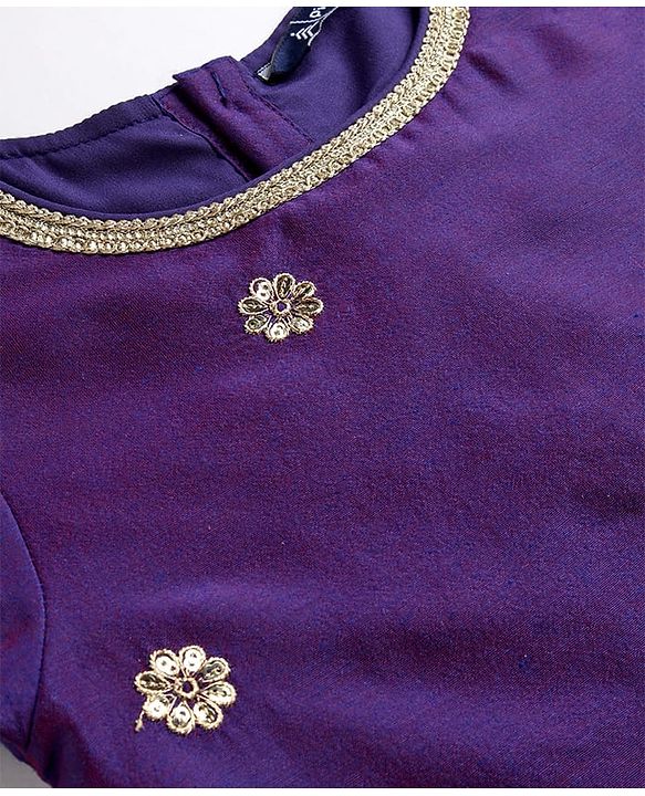 Pine Kids Woven Half Sleeves Floral Embroidered & Printed Lehenga Choli Set With Dupatta - Purple