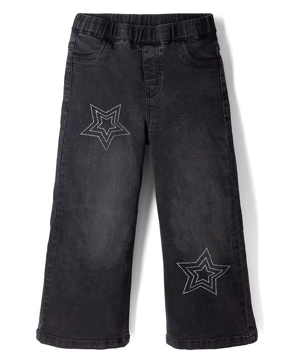 Pine Kids Denim Woven Full Length Jeans with Star Sequins in Black for 4-5 Years