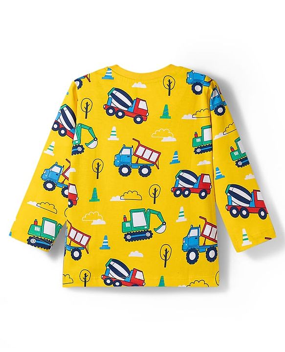Babyhug 100% Cotton Knit Full Sleeves Co-Ords Pyjama & Shorts Night Suit with JCB Print Pack of 2 - Multicolour