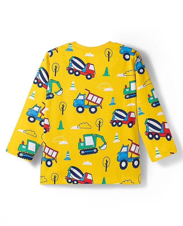 Babyhug 100% Cotton Knit Full Sleeves Co-Ords Pyjama & Shorts Night Suit with JCB Print Pack of 2 - Multicolour
